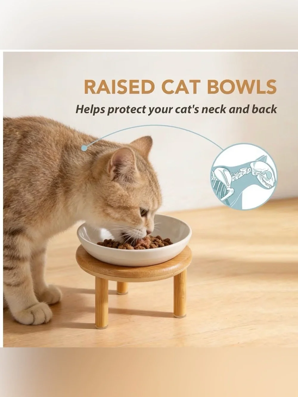 Elevated Cat Bowls Raised Ceramic Cat Bowl, 5.7” Wide Opening Cat Food Bowl